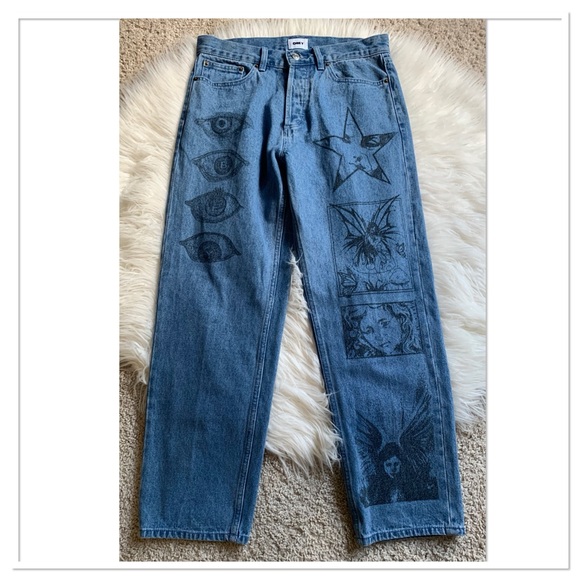 Obey Other - Obey Hard Work Dreams Denim Jeans Button Fly Baggy Light Blue Wash Size 30